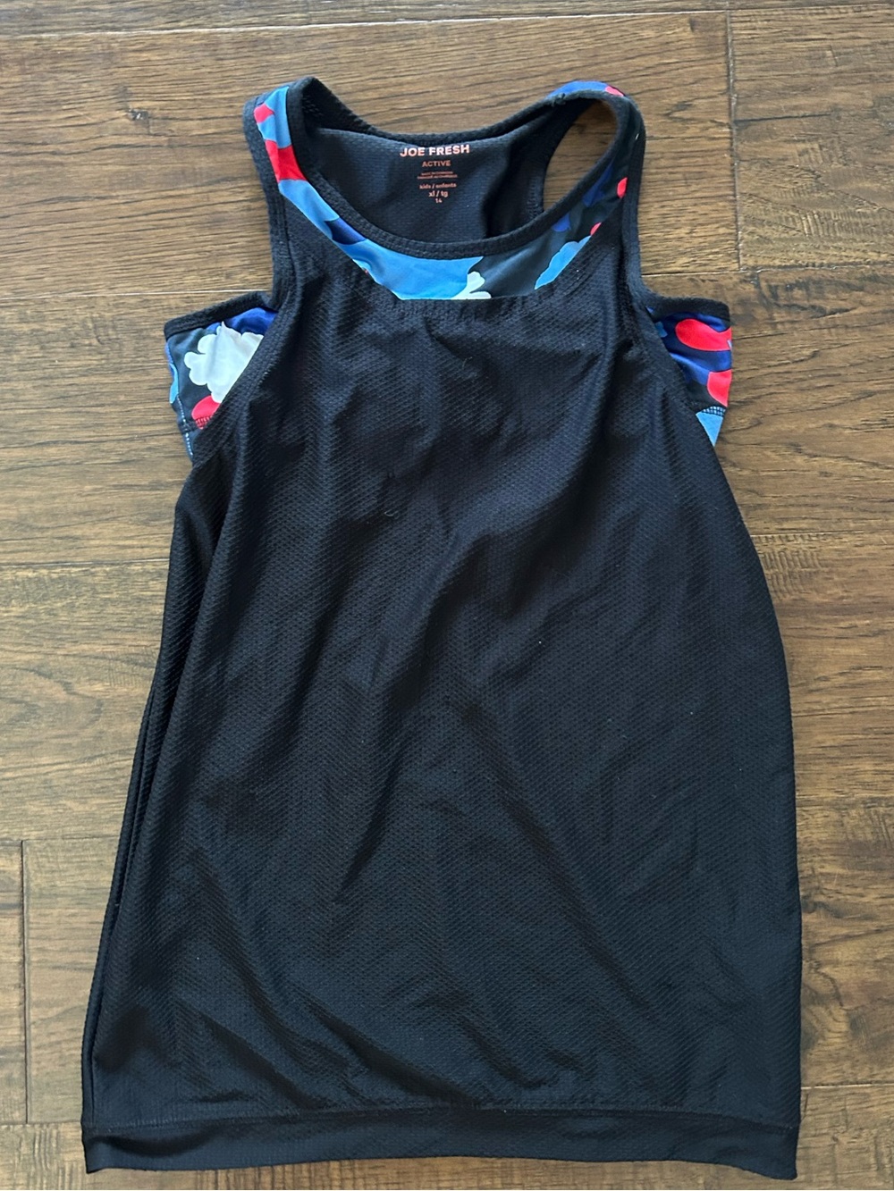 Joe Fresh Black Active Tank with Blue and Red Floral Bra attached